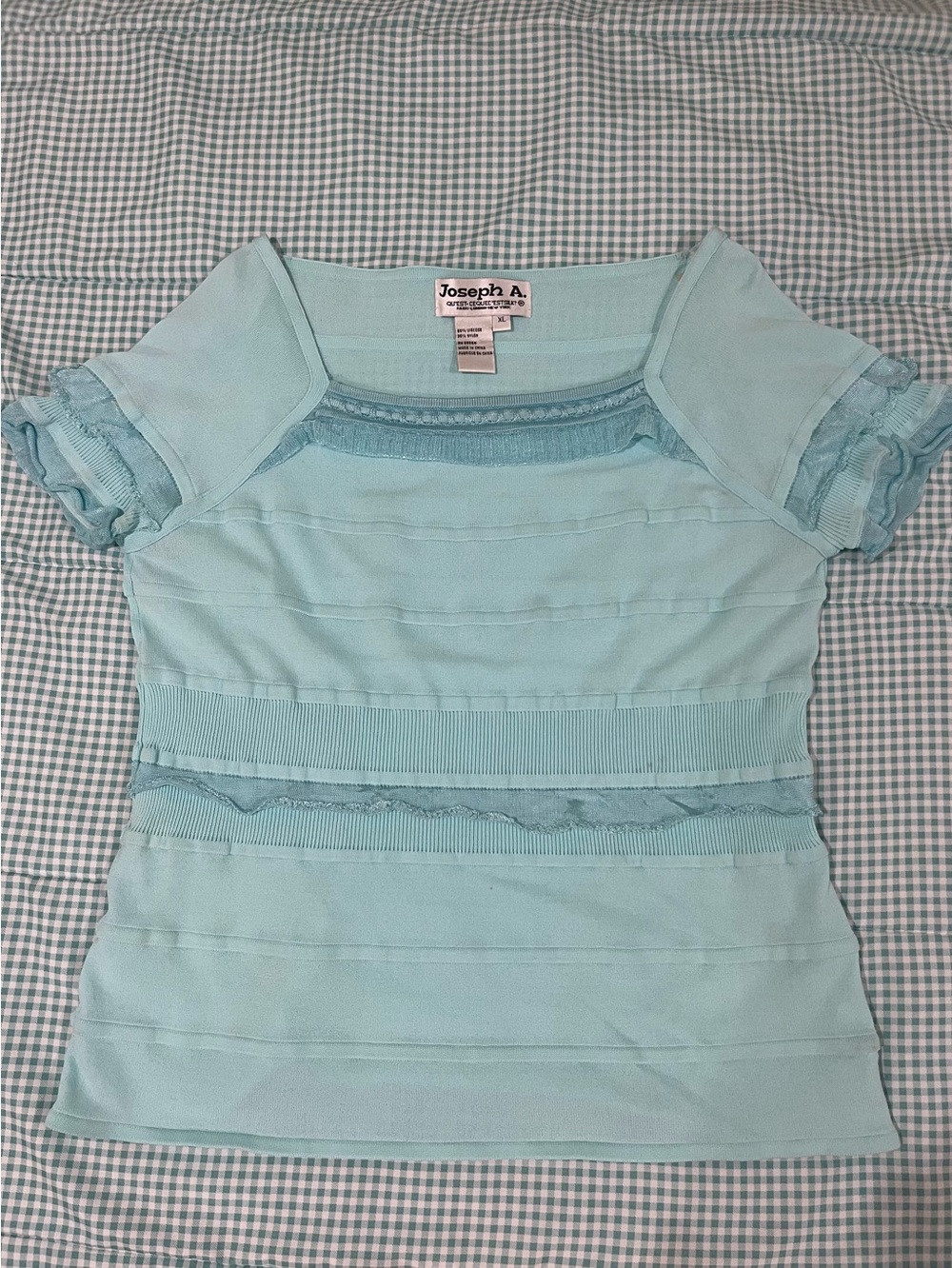 Joseph A Turquoise Ruffle Stretch Knit Top Women’s XL
